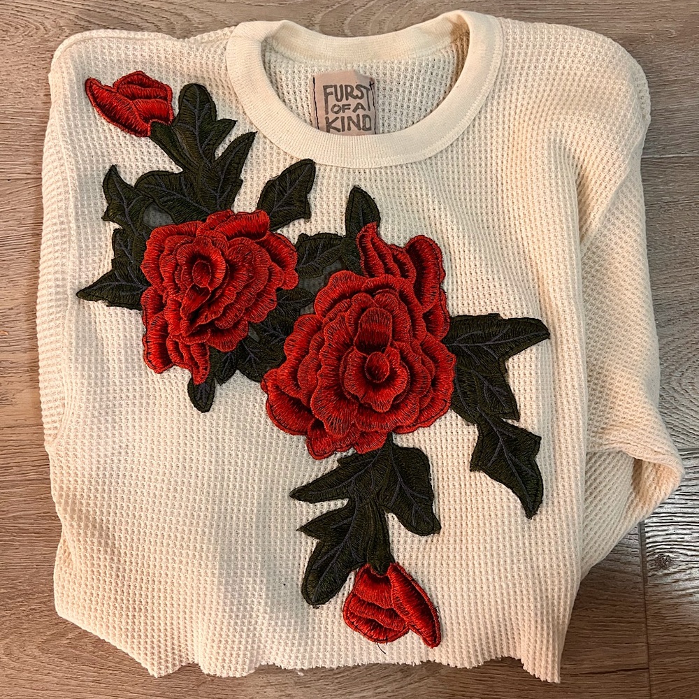 FURST OF A KIND - one size fits all cropped rose embroidered knit long sleeve